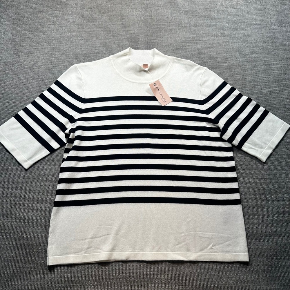 Philosophy Republic Clothing Knit Top Women XL Ivory Black NWT Striped Mock Neck